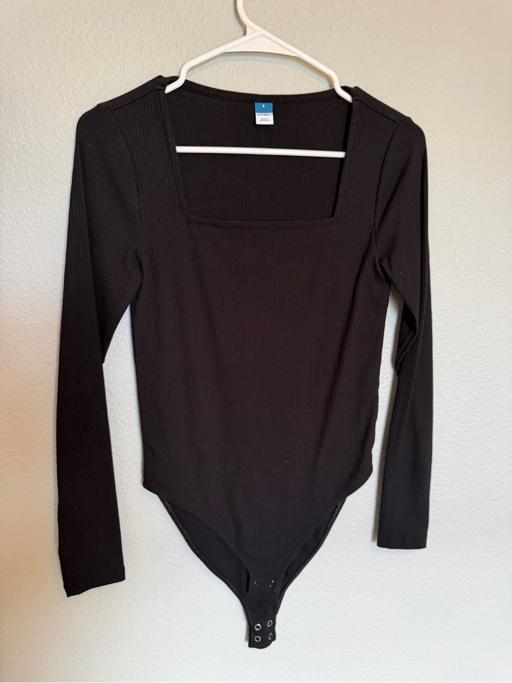 Old Navy Black Ribbed Long Sleeve Square Neck Bodysuit